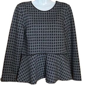 Ann Taylor‎ womens top M black print long sleeve pullover hidden zip office